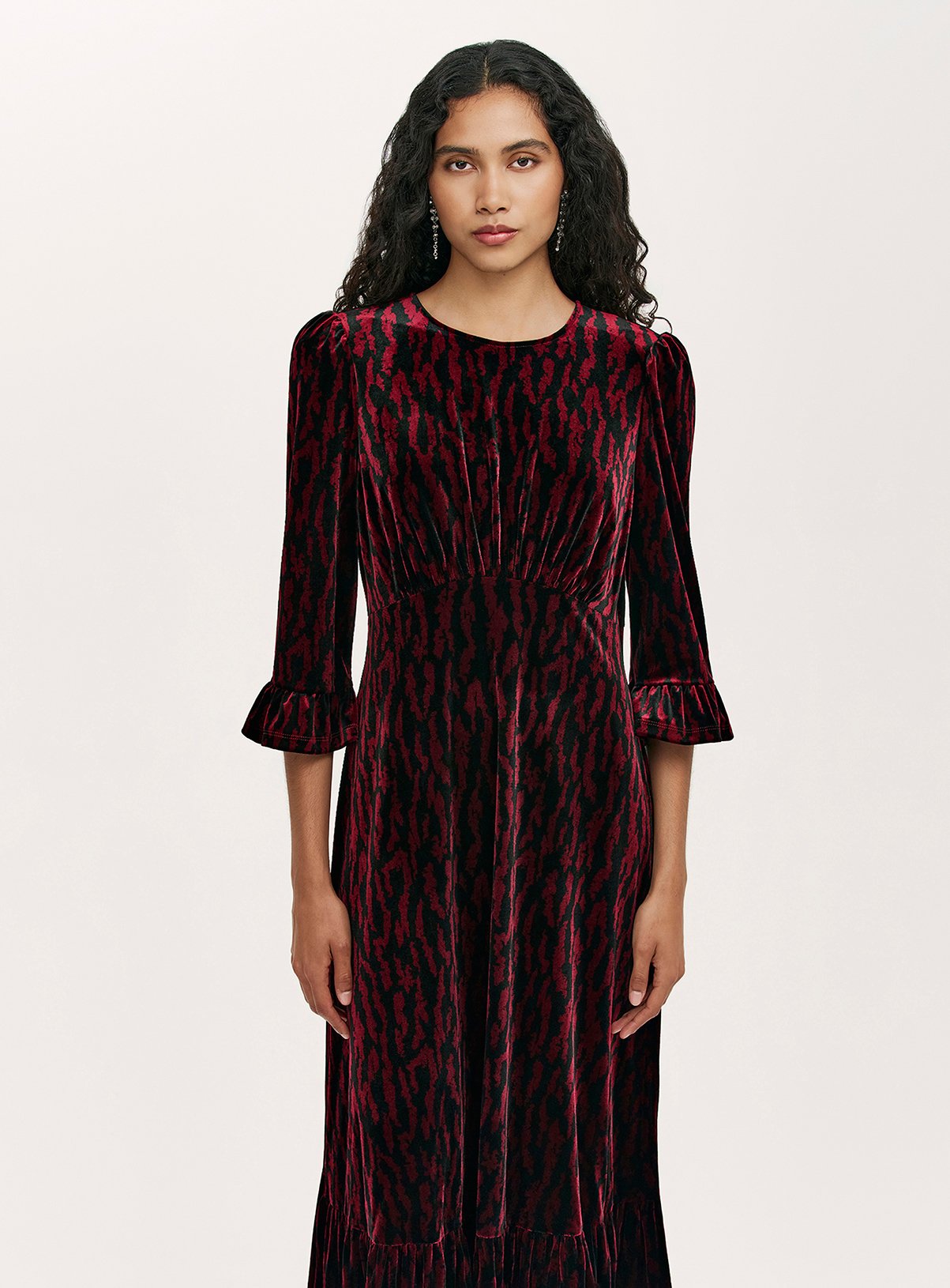 FINERY Scarlett Animal Velvet Midi Tea Dress 18 - Image 2 thumbnail